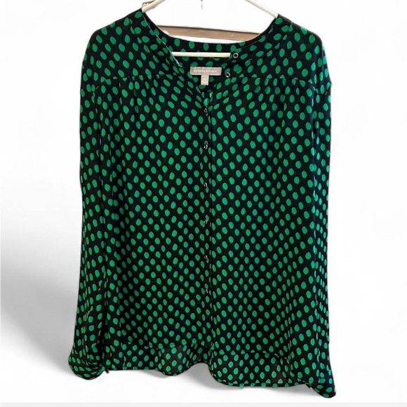 Banana Republic Tops - Banana Republic Black and Green Polka Dot Long Sleeve Blouse, Women’s XL